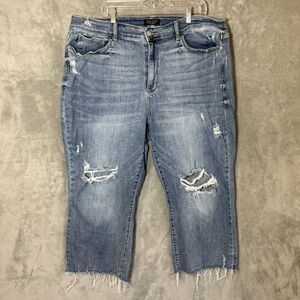 Judy Blue Jeans 24W Plus Wide Leg Stretch Blue Light Wash Denim Distressed